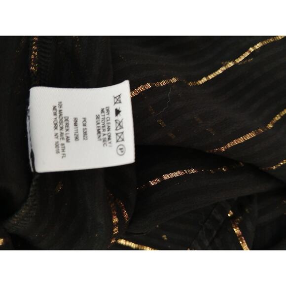Derek Lam 10 Crosby Top Womens Size 8 Black Gold Metallic Stripes Sheer Silk - Picture 13 of 14